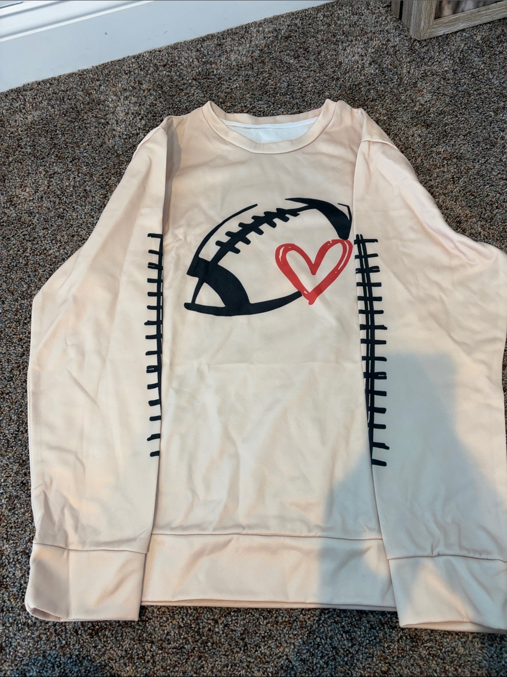 Womens Football Heart Graphic Long-Sleeve Sweatshirt  - Cream- brand new